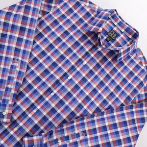 Jos A Bank Travelers Collection Tailored Fit XL Blue Red Plaid Button Down Shirt
